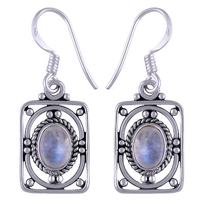 Alluring Rawa & Wire Work Around Rainbow Moonstone Oval Shape 925 Sterling Solid Silver Dangle Earrings - R1501169-47