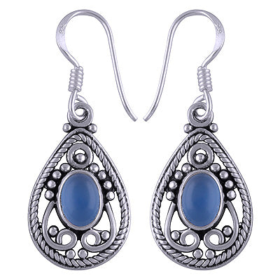 925 Sterling Silver Blue Chalcedony Earrings - R1501171-80