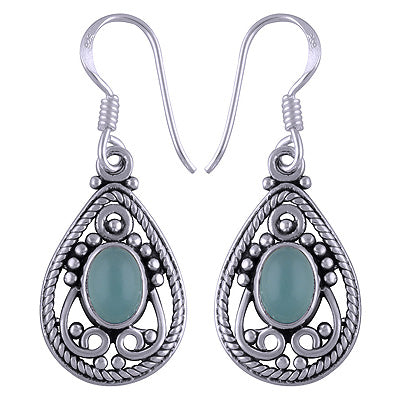 925 Sterling Silver Aqua Chalcedony Earrings - R1501171-81