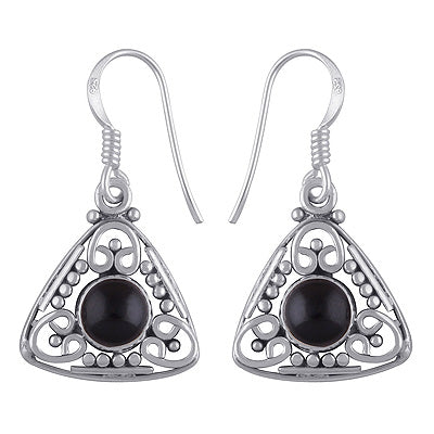 Beautiful Handwork Around Black Onyx Round Shape 925 Sterling Solid Silver Earrings - R1501172-22