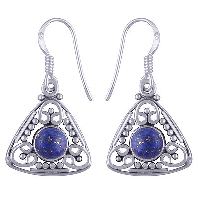 Beautiful Handwork Around Lapis Round Shape 925 Sterling Solid Silver Earrings - R1501172-23