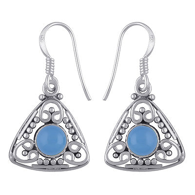 Beautiful Handwork Around Blue Chalcedony Round Shape 925 Sterling Solid Silver Earrings - R1501172-26