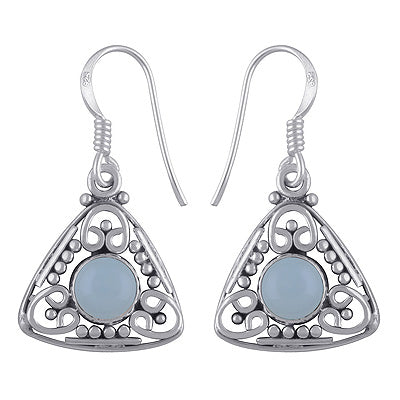 Beautiful Handwork Around Aqua Chalcedony Round Shape 925 Sterling Solid Silver Earrings - R1501172-27