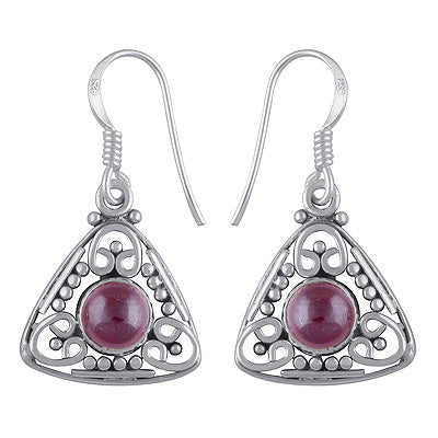 Beautiful Handwork Around Garnet Round Shape 925 Sterling Solid Silver Earrings - R1501172-5