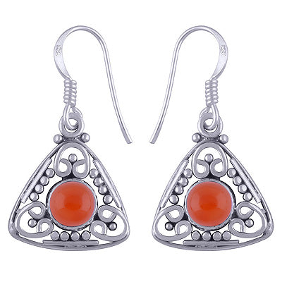 Beautiful Handwork Around Carnelian Round Shape 925 Sterling Solid Silver Earrings - R1501172-77
