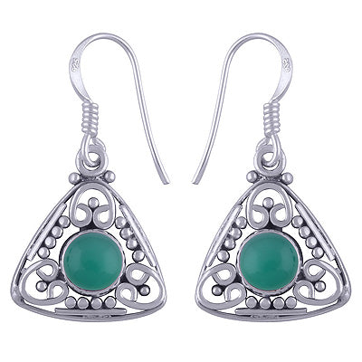 Beautiful Handwork Around Green Onyx Round Shape 925 Sterling Solid Silver Earrings - R1501172-79