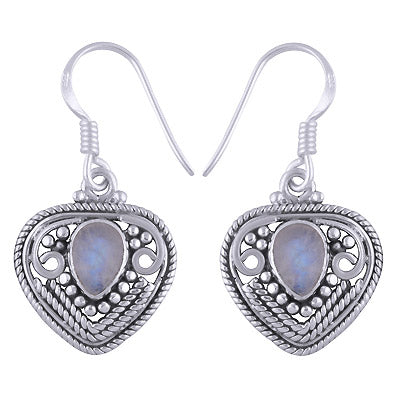 Intricate Handwork Around Rainbow Moonstone Pear Shape 925 Sterling Solid Silver Dangle Earrings - R1501173-13