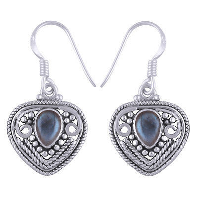 Intricate Handwork Around Labradorite Pear Shape 925 Sterling Solid Silver Dangle Earrings - R1501173-18