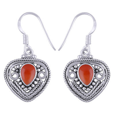 Intricate Handwork Around Carnelian Pear Shape 925 Sterling Solid Silver Dangle Earrings - R1501173-26