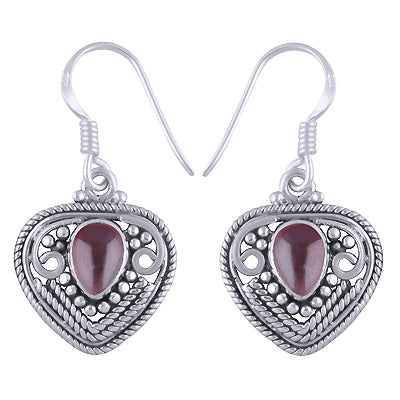 Intricate Handwork Around Garnet Pear Shape 925 Sterling Solid Silver Dangle Earrings - R1501173-5