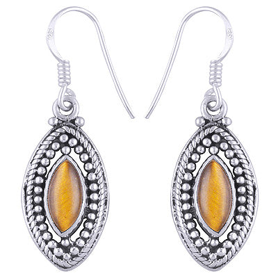 Gorgeous Rawa & Wire Work around Tiger's Eye Marquise Shape 925 Sterling Solid Silver Dangle Earrings - R1501174-23