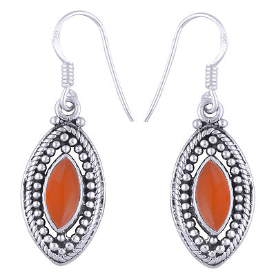 Gorgeous Rawa & Wire Work around Carnelian Marquise Shape 925 Sterling Solid Silver Dangle Earrings - R1501174-27