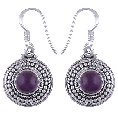 Alluring Handwork Around Amethyst Round Shape 925 Sterling Solid Silver Dangle Earrings - R1501175-1