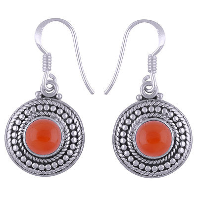 Alluring Handwork Around Carnelian Round Shape 925 Sterling Solid Silver Dangle Earrings - R1501175-102