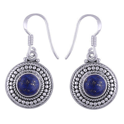 Alluring Handwork Around Lapis Round Shape 925 Sterling Solid Silver Dangle Earrings - R1501175-19