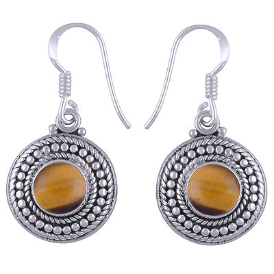 Alluring Handwork Around Tiger's Eye Round Shape 925 Sterling Solid Silver Dangle Earrings - R1501175-49