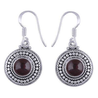 Alluring Handwork Around Garnet Round Shape 925 Sterling Solid Silver Dangle Earrings - R1501175-5