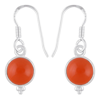 Gorgeous With Rawa Bezel Carnelian Round Shape 925 Sterling Solid Silver Dangle Earrings - R1501214-100