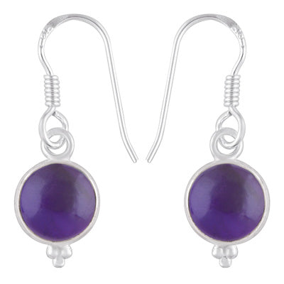 Gorgeous With Rawa Bezel Amethyst Round Shape 925 Sterling Solid Silver Dangle Earrings - R1501214-12