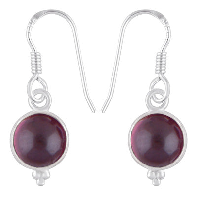 Gorgeous With Rawa Bezel Garnet Round Shape 925 Sterling Solid Silver Dangle Earrings - R1501214-15