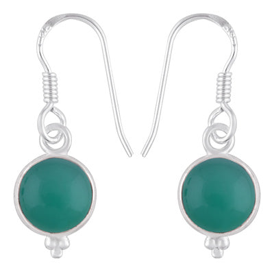 Gorgeous With Rawa Bezel Green Onyx Round Shape 925 Sterling Solid Silver Dangle Earrings - R1501214-155