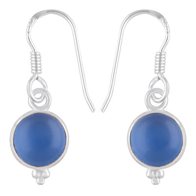 Gorgeous With Rawa Bezel Blue Chalcedony Round Shape 925 Sterling Solid Silver Dangle Earrings - R1501214-158
