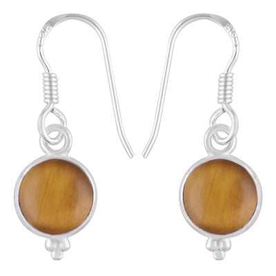 Gorgeous With Rawa Bezel Tiger's Eye Round Shape 925 Sterling Solid Silver Dangle Earrings - R1501214-17