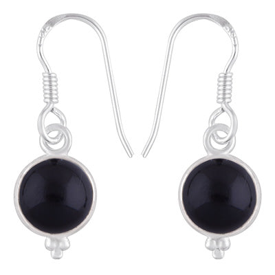Gorgeous With Rawa Bezel Black Onyx Round Shape 925 Sterling Solid Silver Dangle Earrings - R1501214-21