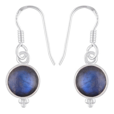Gorgeous With Rawa Bezel Labradorite Round Shape 925 Sterling Solid Silver Dangle Earrings - R1501214-9