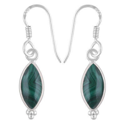 Gorgeous With Rawa Bezel Malachite Marquise Shape 925 Sterling Solid Silver Dangle Earrings - R1501215-205