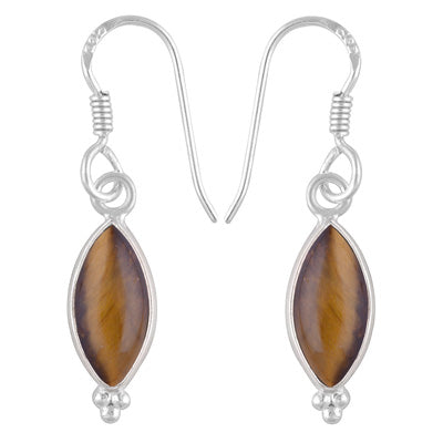 Gorgeous With Rawa Bezel Tiger's Eye Marquise Shape 925 Sterling Solid Silver Dangle Earrings - R1501215-21