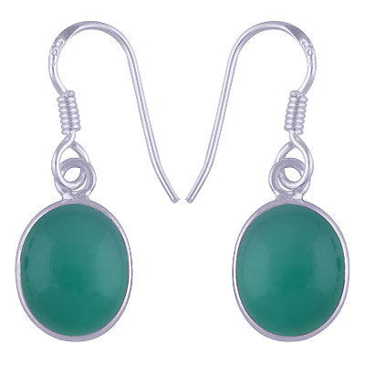 Beautiful Handmade Bezel Green Onyx Oval Shape 925 Sterling Solid Silver Dangle Earrings - R1501217-12