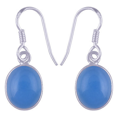 Beautiful Handmade Bezel Blue Chalcedony Oval Shape 925 Sterling Solid Silver Dangle Earrings - R1501217-13