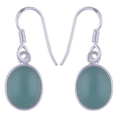 Beautiful Handmade Bezel Aqua Chalcedony Oval Shape 925 Sterling Solid Silver Dangle Earrings - R1501217-14