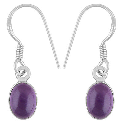Beautiful Handcrafted Design with Gemstone Amethyst Oval Shape 925 Sterling Solid Silver Dangle Earrings - R1501218-1