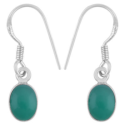Beautiful Handcrafted Design with Gemstone Green Onyx Oval Shape 925 Sterling Solid Silver Dangle Earrings - R1501218-11