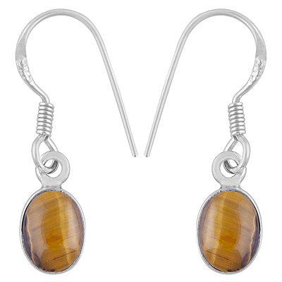 Beautiful Handcrafted Design with Gemstone Tiger's Eye Oval Shape 925 Sterling Solid Silver Dangle Earrings - R1501218-15
