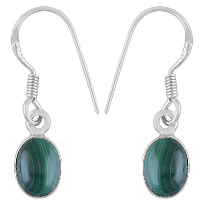 Beautiful Handcrafted Design with Gemstone Malachite Oval Shape 925 Sterling Solid Silver Dangle Earrings - R1501218-17