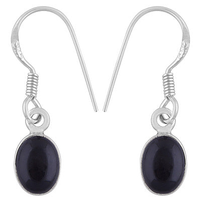 Beautiful Handcrafted Design with Gemstone Black Onyx Oval Shape 925 Sterling Solid Silver Dangle Earrings - R1501218-21