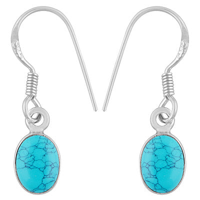 Beautiful Handcrafted Design with Gemstone Turquoise Oval Shape 925 Sterling Solid Silver Dangle Earrings - R1501218-5