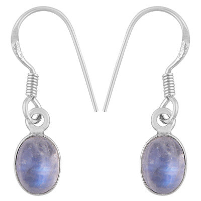 Beautiful Handcrafted Design with Gemstone Rainbow Moonstone Oval Shape 925 Sterling Solid Silver Dangle Earrings - R1501218-6