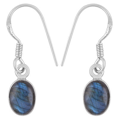 Beautiful Handcrafted Design with Gemstone Labradorite Oval Shape 925 Sterling Solid Silver Dangle Earrings - R1501218-7