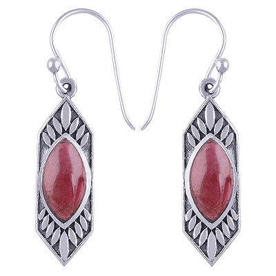 Alluring Handcrafted Work Around Garnet Marquise Shape 925 Sterling Solid Silver Dangle Earrings - R1501242-106
