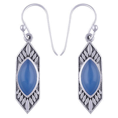 Alluring Handcrafted Work Around Blue Chalcedony Marquise Shape 925 Sterling Solid Silver Dangle Earrings - R1501242-51