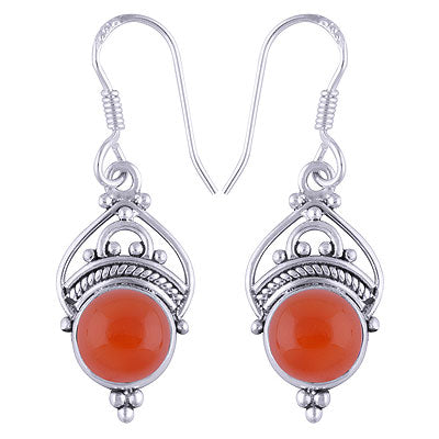 Beautifully Handcrafted Wire And Rawa Work Around Carnelian Round Shape 925 Sterling Solid Silver Dangle Earrings - R1501262-111