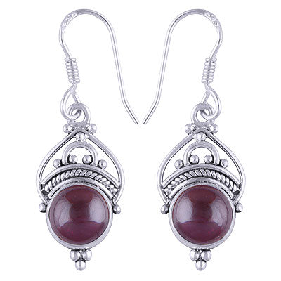 Beautifully Handcrafted Wire And Rawa Work Around Garnet Round Shape 925 Sterling Solid Silver Dangle Earrings - R1501262-4