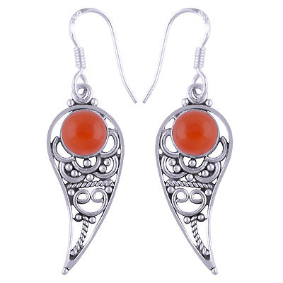 Beautifully Handcrafted Carnelian Round Shape 925 Sterling Solid Silver Dangle Earrings - R1501264-112