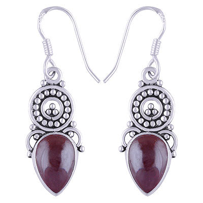 Beautiful Wire And Rawa Work Around Garnet Pear Shape 925 Sterling Solid Silver Dangle Earrings - R1501265-6