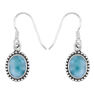 Stunning Rawa Work Around Larimar Oval Shape 925 Sterling Solid Silver Dangle Earrings - R1501270-3