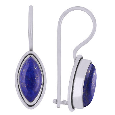 Beautiful Seated Gemstone Lapis Marquise Shape 925 Sterling Solid Silver Dangle Earrings - R1501302-56